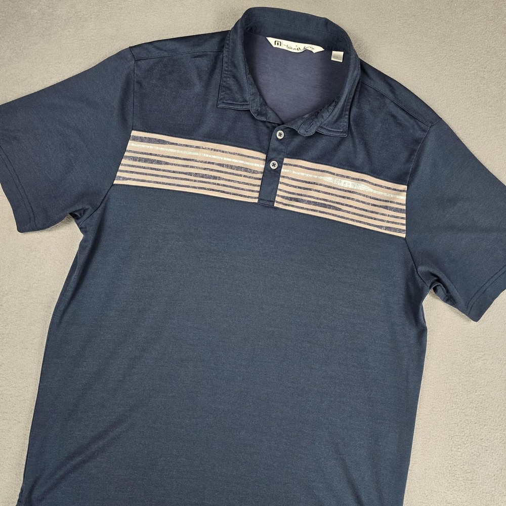 Travis Mathew Polo Shirt Mens Large Blue Striped Pima Cotton‎ Golf Performance